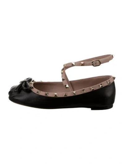 Pre-owned Valentino Garavani Rockstud Accents Leather Flats In Black