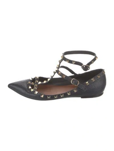 Pre-owned Valentino Garavani Rockstud Accents Leather Flats In Black