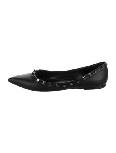 Pre-owned Valentino Garavani Rockstud Accents Leather Flats In Black