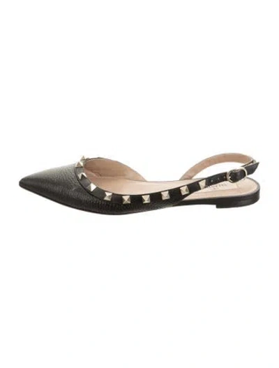 Pre-owned Valentino Garavani Rockstud Accents Leather Flats In Black