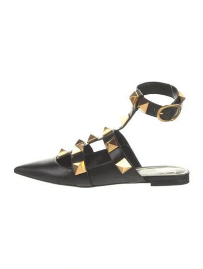 Pre-owned Valentino Garavani Rockstud Accents Leather Flats In Black