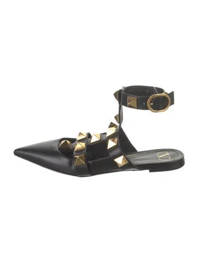 Pre-owned Valentino Garavani Rockstud Accents Leather Flats In Black