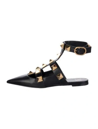 Pre-owned Valentino Garavani Rockstud Accents Leather Flats In Black