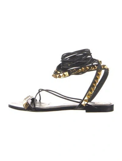 Pre-owned Valentino Garavani Rockstud Accents Leather Flats In Black