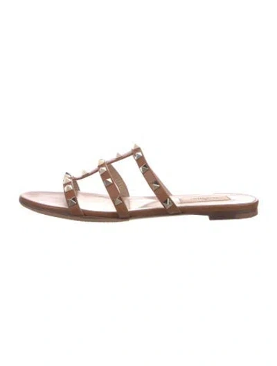 Pre-owned Valentino Garavani Rockstud Accents Leather Flats In Brown