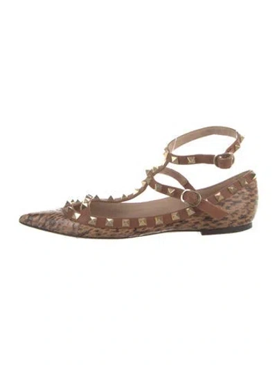 Pre-owned Valentino Garavani Rockstud Accents Leather Flats In Brown