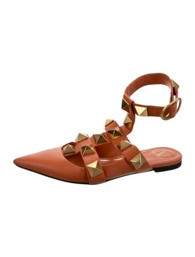 Pre-owned Valentino Garavani Rockstud Accents Leather Flats In Brown