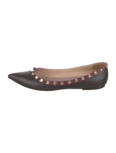 Pre-owned Valentino Garavani Rockstud Accents Leather Flats In Burgundy