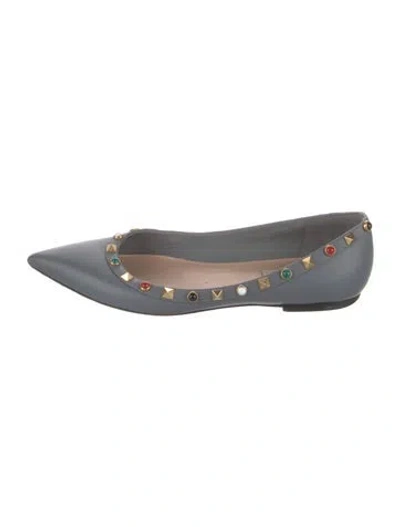 Pre-owned Valentino Garavani Rockstud Accents Leather Flats In Gray