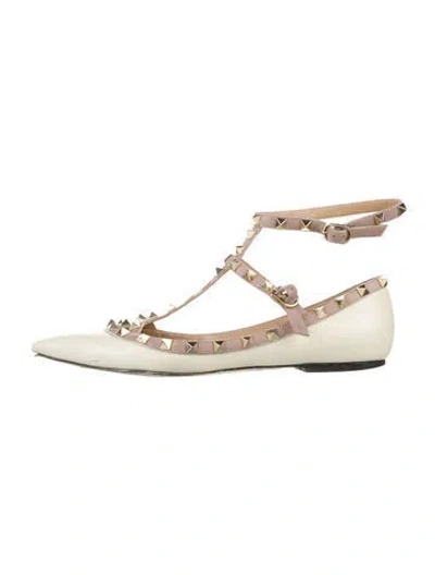 Pre-owned Valentino Garavani Rockstud Accents Leather Flats In Neutral