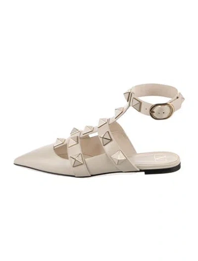 Pre-owned Valentino Garavani Rockstud Accents Leather Flats In Neutral