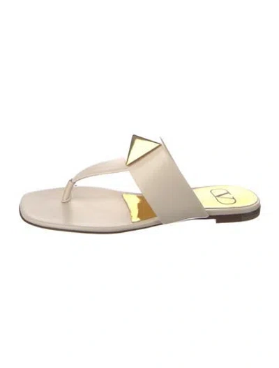 Pre-owned Valentino Garavani Rockstud Accents Leather Flats In Neutral
