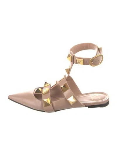 Pre-owned Valentino Garavani Rockstud Accents Leather Flats In Neutral