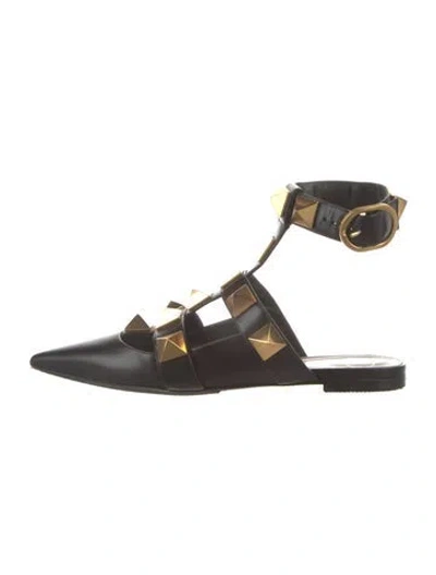Pre-owned Valentino Garavani Rockstud Accents Leather Flats In Neutrals
