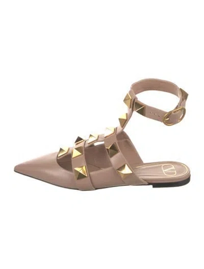 Pre-owned Valentino Garavani Rockstud Accents Leather Flats In Neutrals