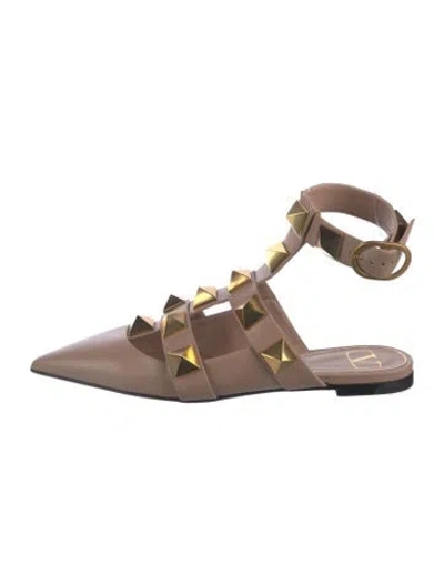 Pre-owned Valentino Garavani Rockstud Accents Leather Flats In Neutrals