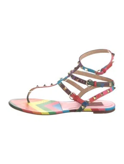 Pre-owned Valentino Garavani Rockstud Accents Leather Flats In Pink