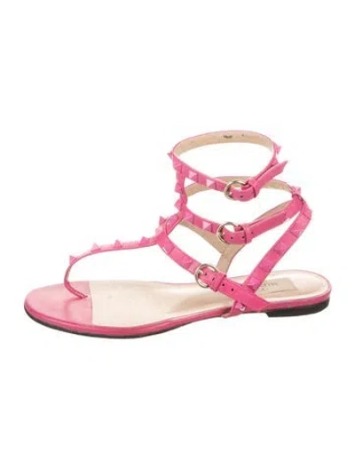 Pre-owned Valentino Garavani Rockstud Accents Leather Flats In Pink