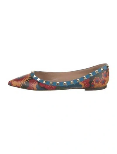 Pre-owned Valentino Garavani Rockstud Accents Leather Flats In Red