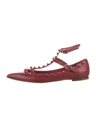 Pre-owned Valentino Garavani Rockstud Accents Leather Flats In Red
