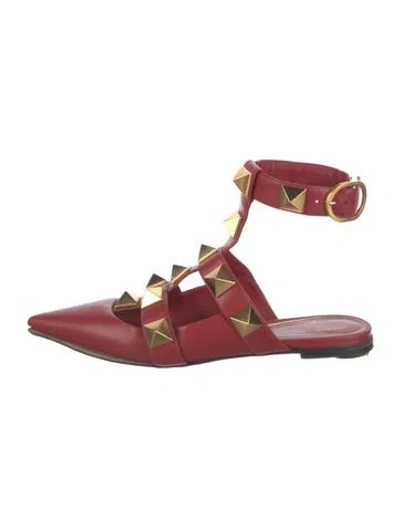 Pre-owned Valentino Garavani Rockstud Accents Leather Flats In Red