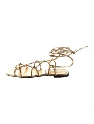 Pre-owned Valentino Garavani Rockstud Accents Leather Flats W/ Tags In Gold/metallic