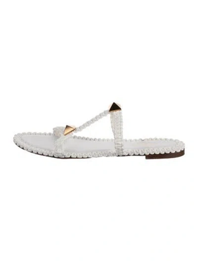 Pre-owned Valentino Garavani Rockstud Accents Leather Flats In White
