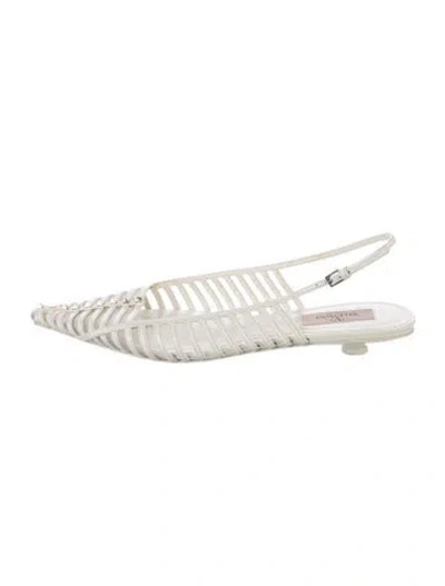 Pre-owned Valentino Garavani Rockstud Accents Leather Flats In White
