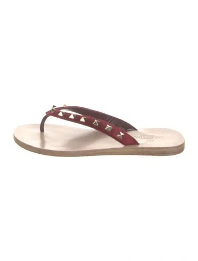 Pre-owned Valentino Garavani Rockstud Accents Leather Flip Flops In Blue