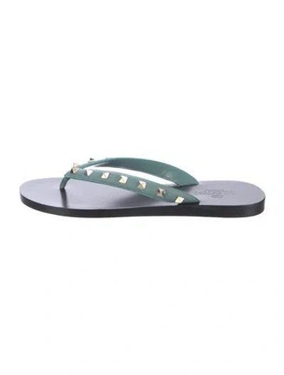 Pre-owned Valentino Garavani Rockstud Accents Leather Flip Flops In Blue