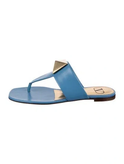 Pre-owned Valentino Garavani Rockstud Accents Leather Flip Flops In Blue