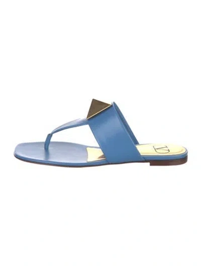 Pre-owned Valentino Garavani Rockstud Accents Leather Flip Flops W/ Tags In Blue