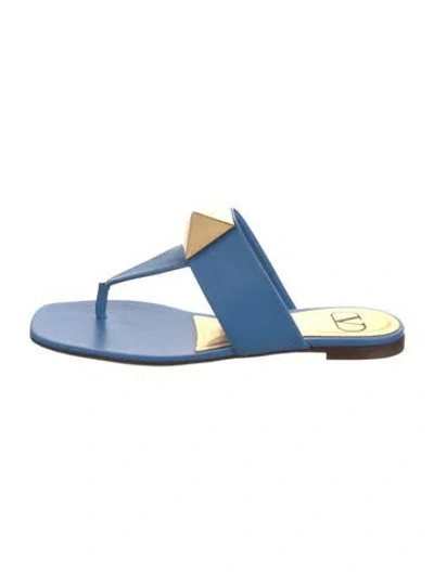 Pre-owned Valentino Garavani Rockstud Accents Leather Flip Flops W/ Tags In Blue