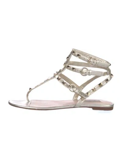 Pre-owned Valentino Garavani Rockstud Accents Leather Gladiator Sandals