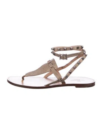 Pre-owned Valentino Garavani Rockstud Accents Leather Gladiator Sandals