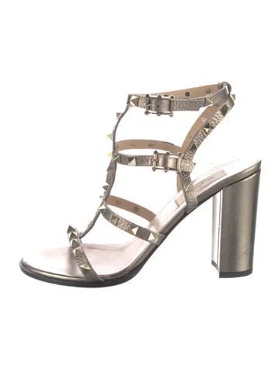 Pre-owned Valentino Garavani Rockstud Accents Leather Gladiator Sandals