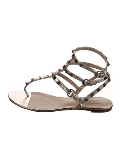 Pre-owned Valentino Garavani Rockstud Accents Leather Gladiator Sandals