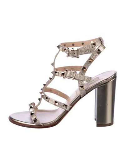Pre-owned Valentino Garavani Rockstud Accents Leather Gladiator Sandals