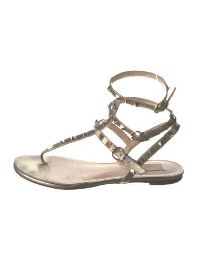 Pre-owned Valentino Garavani Rockstud Accents Leather Gladiator Sandals