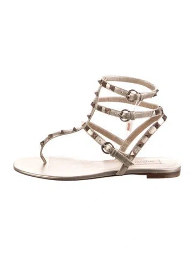 Pre-owned Valentino Garavani Rockstud Accents Leather Gladiator Sandals