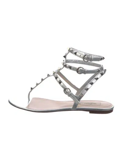 Pre-owned Valentino Garavani Rockstud Accents Leather Gladiator Sandals