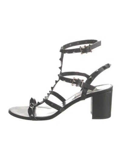 Pre-owned Valentino Garavani Rockstud Accents Leather Gladiator Sandals In Black