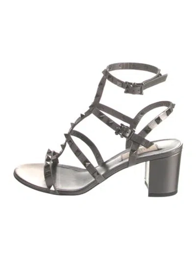 Pre-owned Valentino Garavani Rockstud Accents Leather Gladiator Sandals In Black