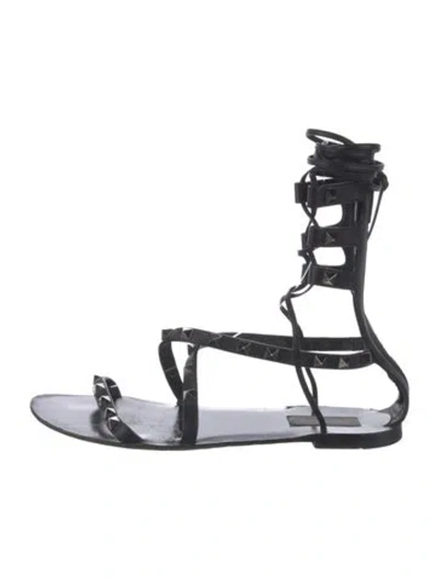 Pre-owned Valentino Garavani Rockstud Accents Leather Gladiator Sandals In Black