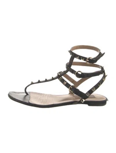 Pre-owned Valentino Garavani Rockstud Accents Leather Gladiator Sandals In Black