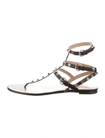 Pre-owned Valentino Garavani Rockstud Accents Leather Gladiator Sandals In Black