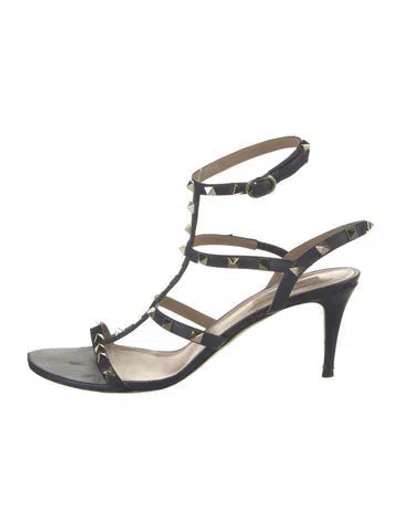 Pre-owned Valentino Garavani Rockstud Accents Leather Gladiator Sandals In Black