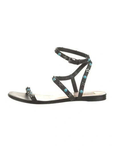 Pre-owned Valentino Garavani Rockstud Accents Leather Gladiator Sandals In Black