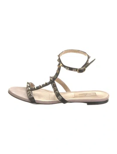 Pre-owned Valentino Garavani Rockstud Accents Leather Gladiator Sandals In Black