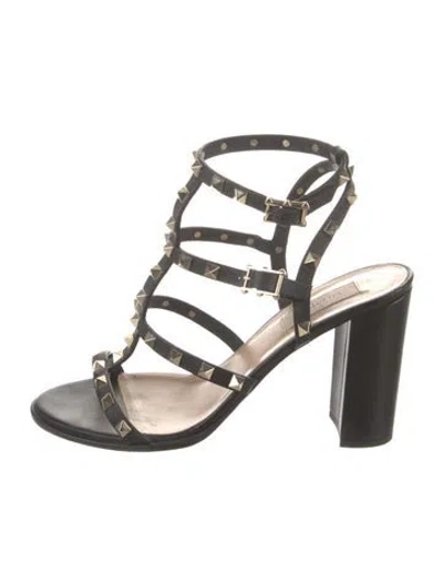 Pre-owned Valentino Garavani Rockstud Accents Leather Gladiator Sandals In Black
